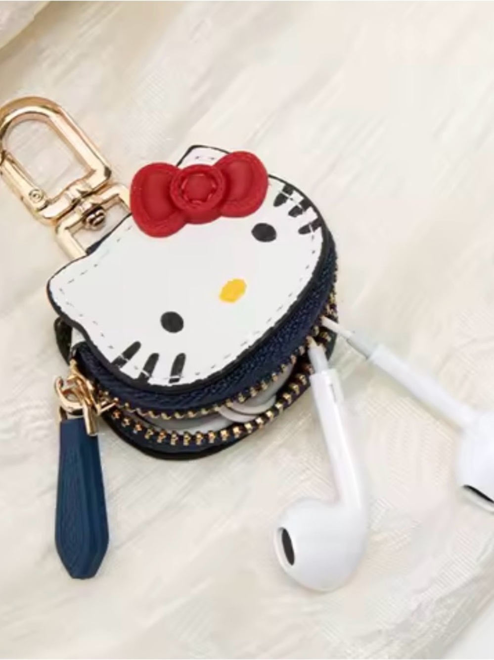 Sanrio Hello Kitty White Coin Pouch with Red Bow and Blue Strap